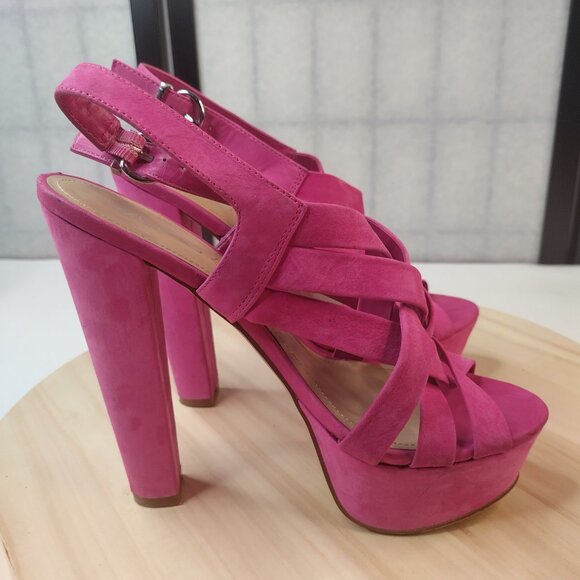 ALDO Suede Peep Toe High Heel Platforms Pink Fushia Women EU 38/ US 7.5 - Picture 2 of 15